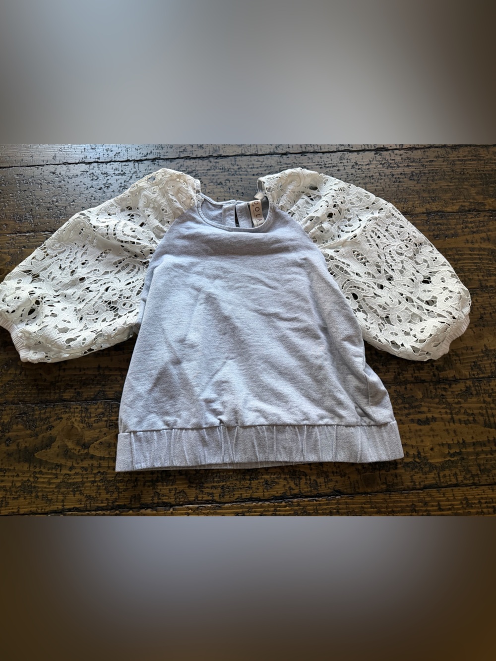 Anthropologie Dolan Left Coast Gray Lace Sleeve Sweatshirt Top Size S Style 1738